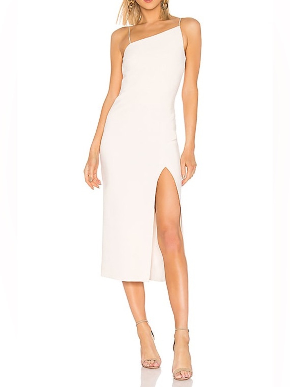 Bec & Bridge Cream One-Shoulder Midi Dress with Side Slit